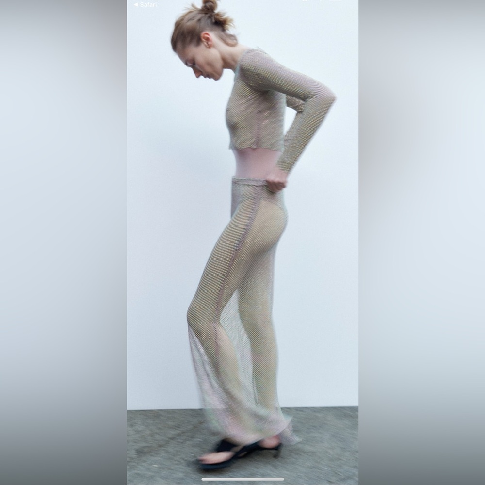 Viral Zara shimmer mesh crop top and skirt